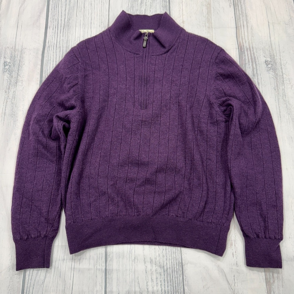 Italian Merino Wool Golf 1/4 Zip Pullover L Lined‎ Fairway & Greene Purple Mens